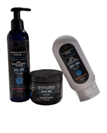 3 productos CBD (sunscreen , lotion , cold therapy)
